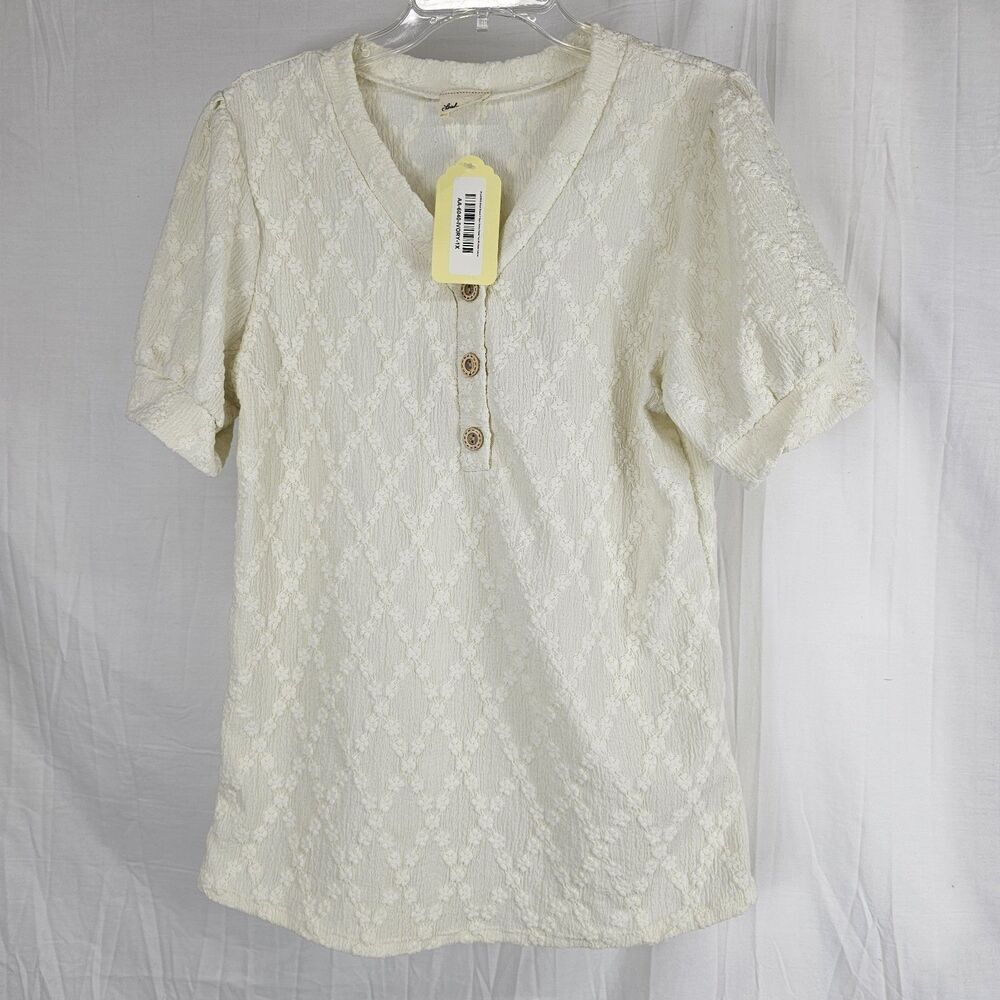 Lovely Melody Ivory Lace Balloon Sleeve Top Nwt Swiss Floral 1XL Plus Size Women